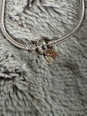 Pandora Silver Bracelet with Rose Gold Leaf Charm